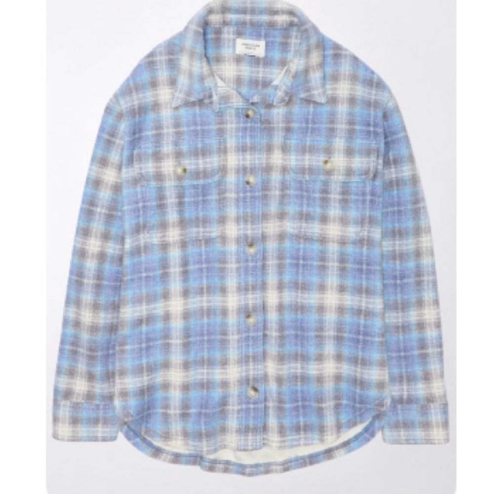 American Eagle Outfitters Blue Plaid Teddy Jacket